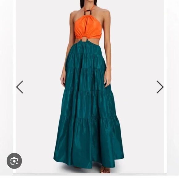 STAUD 
Dome Taffeta Cut-Out Maxi Dress - Green M - Picture 1 of 6